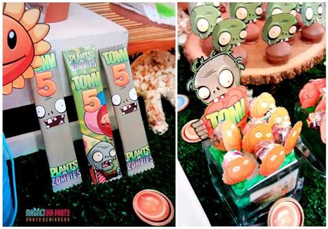 Plants Vs Zombies Themed Birthday Party With Decorations And Candy Bar
