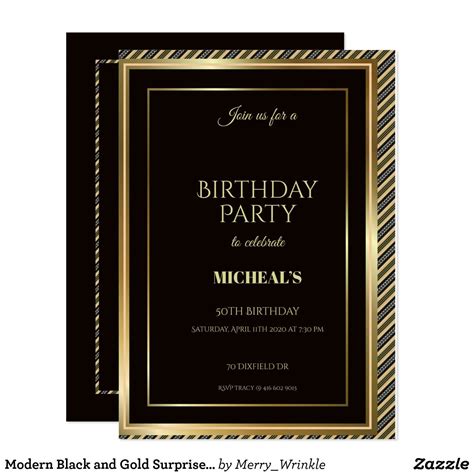 Modern Black And Gold Surprise 50th Birthday Party Invitation Zazzle