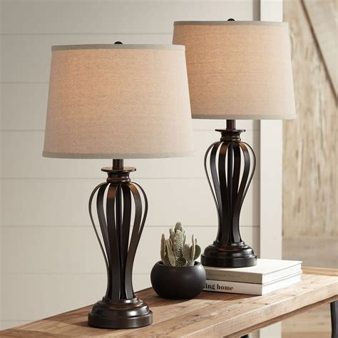Regency Hill Rustic Farmhouse Table Lamps 26 12 High Set Of 2 Bronze