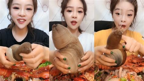 chinese girl eat geoducks delicious seafood 22 seafood mukbang eating show youtube