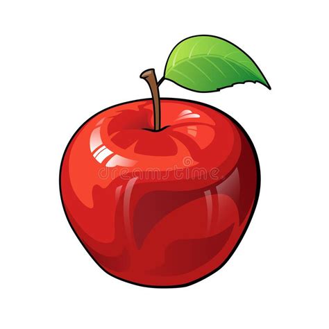Apple Cartoon Apple With Leaf Stock Vector Illustration Of White