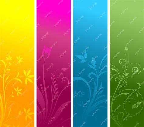 Painéis florais decorativas em quatro cores brilhantes | Vetor Grátis