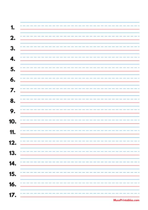 Printable Blue And Red Numbered Handwriting Paper 38