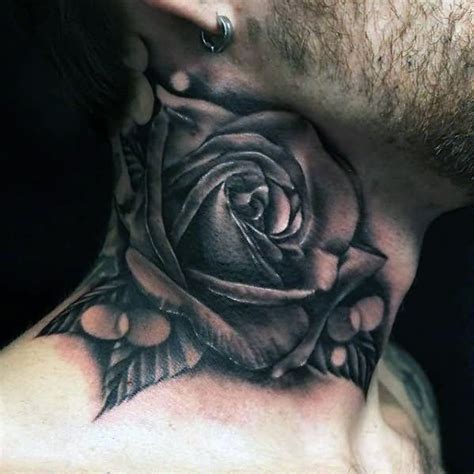 Black And Grey Rose Tattoos For Men 51 Best Rose Neck Tattoos Rose