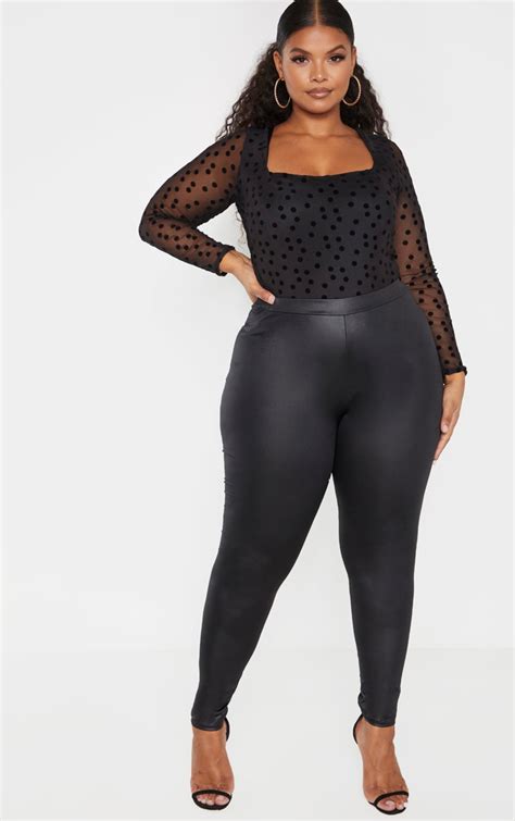 Plus Black Pu Fitted Legging Plus Size Prettylittlething