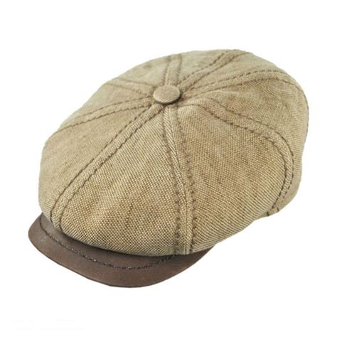 Linen And Leather Newsboy Cap