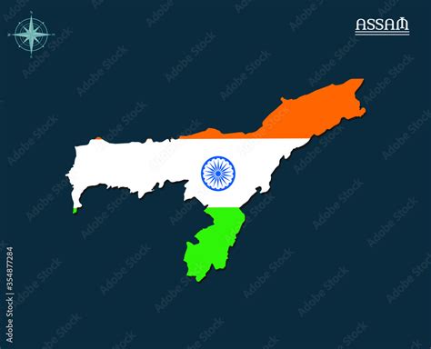 Modern Map Of Assam With India Flag India State Map Assam Indian