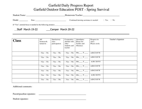Printable Student Progress Report Template Progress