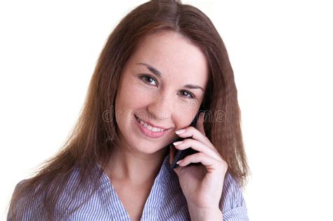 Young Smiling Woman With Mobile Phone Stock Photo Image