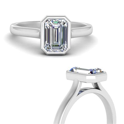 Bezel Set Emerald Cut Solitaire Engagement Ring In 950 Platinum Fascinating Diamonds