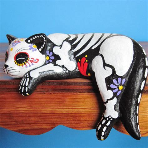Day Of The Dead Cat Shelf Sitter Skeleton Kitty Statue Pet Etsy In