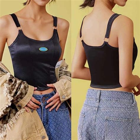 Summer Womens Irregular Crop Top New Y2k Tops Women Letter Print Short Tank Tops Buckle Vest