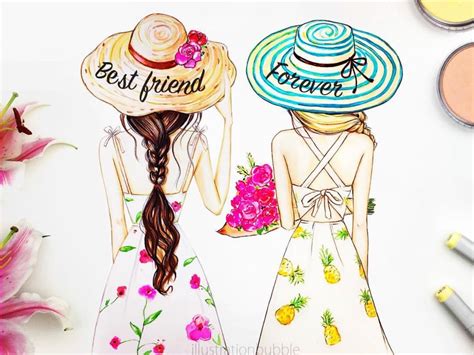It seems the better the friend, the quirkier the nickname we give them. I love pretty dresses | Drawings of friends, Bff drawings ...