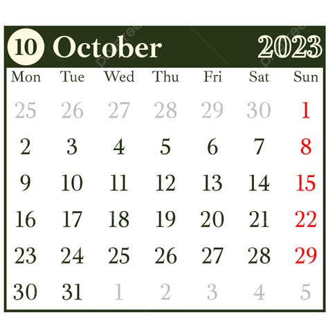 Aceituna Negra Octubre 2023 Calendario Mensual Estilo De Tabla Simple