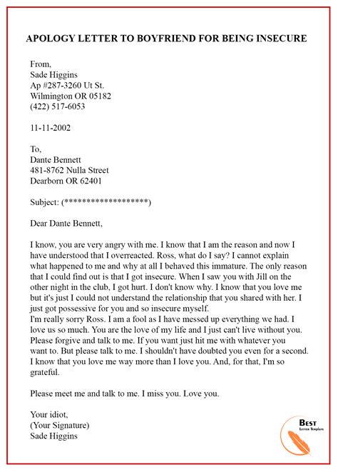 Apology Letter Template To Boyfriend Sample And Example