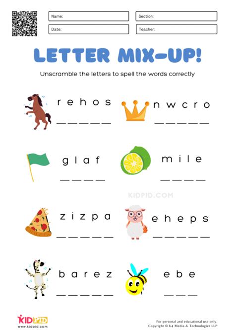 Unscramble The Letters Worksheets For Kids Kidpid