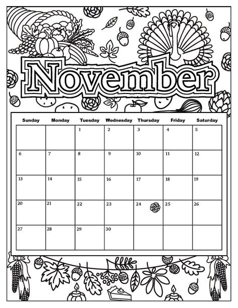Print November Calendar Coloring Page Download Print Or Color Online