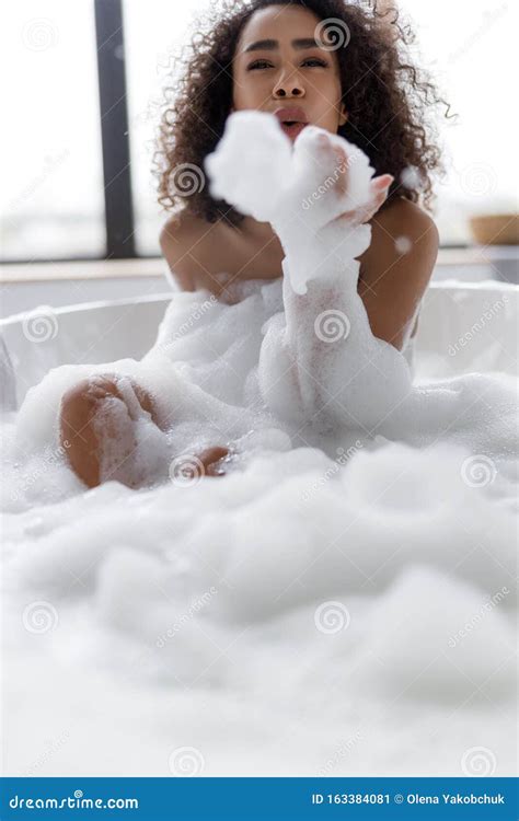 Charming Young Woman Playing With Foam In Bath Stock Image Image Of