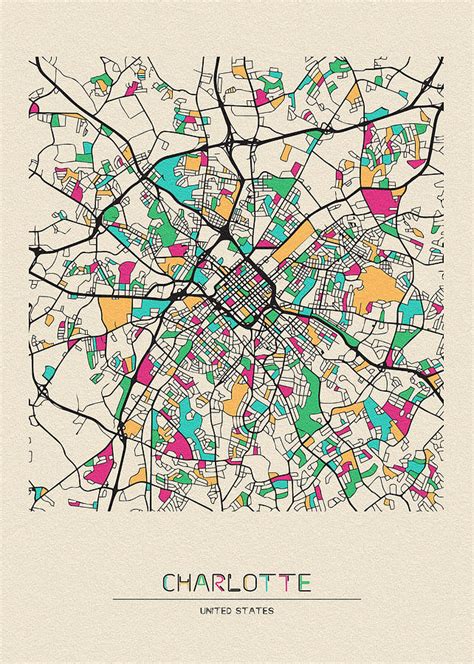 Charlotte North Carolina City Map Drawing By Inspirowl Design Pixels