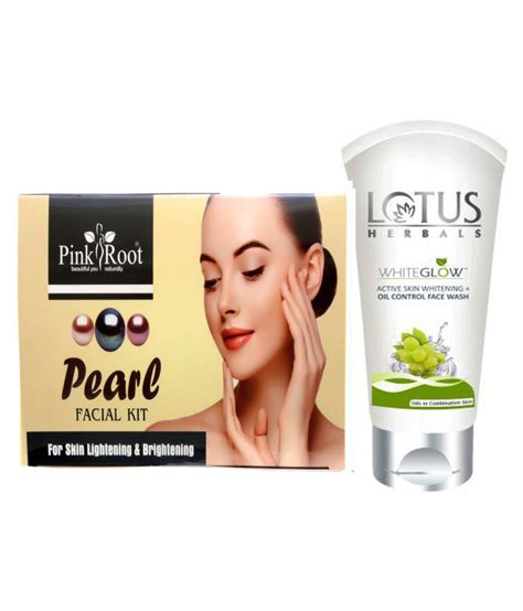Pink Root Pearl Facial Kit With Lotus Oil Control Face Wash 100 Ml Pack
