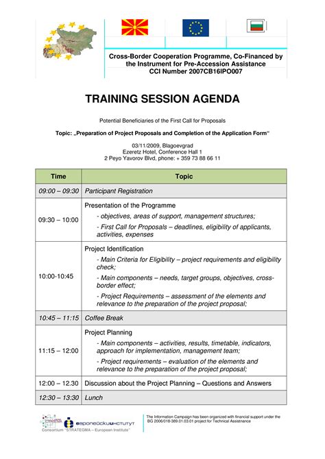 Training Session Agenda | Templates at allbusinesstemplates.com