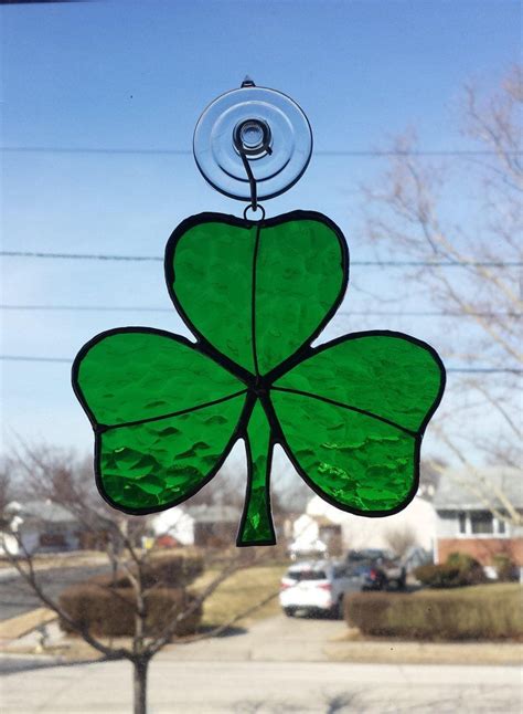 Stained Glass Shamrock St Patricks Day Stained Glass Etsy Saint