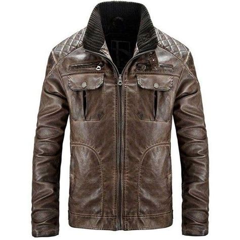 Mens Distressed Quilted Jacket Waxed Brown Leather Jacket Ujackets