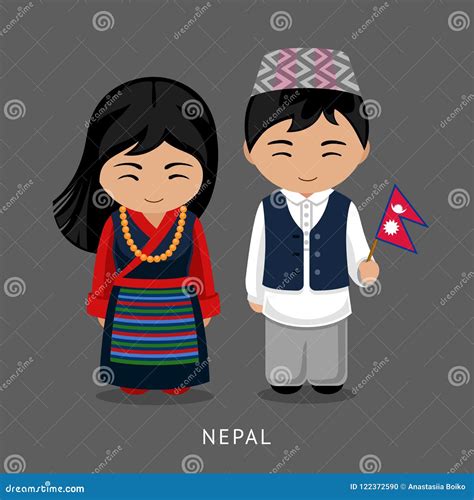nepalese in national dress with a flag stock vector illustration of cartoon folk 122372590