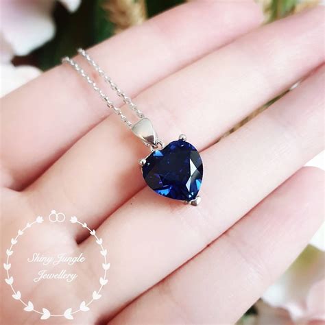 Genuine Lab Grown Heart Shaped Sapphire Necklace Royal Blue Sapphire