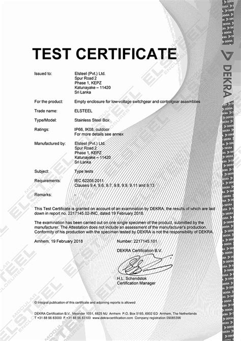 Stainless Steel Boxes Iec 62208 Type Test Certificate Modular