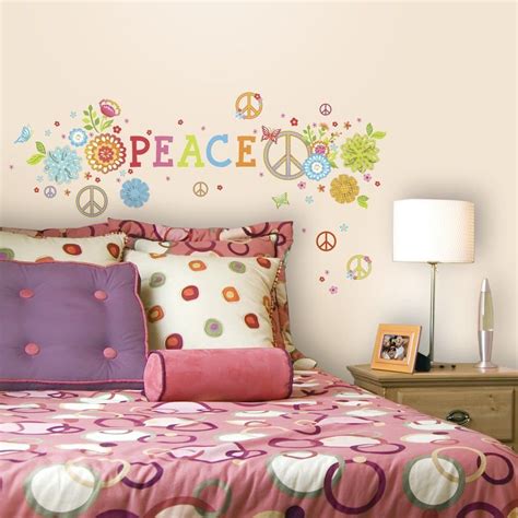 Find out how to decorate your bedroom in style. Peace Sign, Flowers and Butterflies Wall Decals | Girls ...