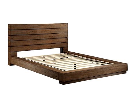 Low Profile Bed With Plank Panel Headboard Fa23 Urban Transitional