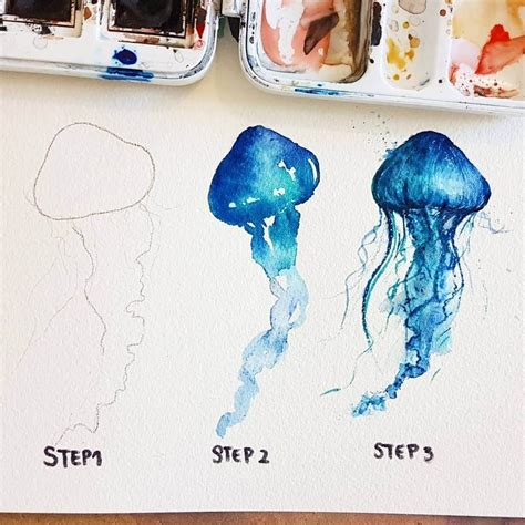 East Step By Step Jelly Fish Watercolour Botanical Watercolor