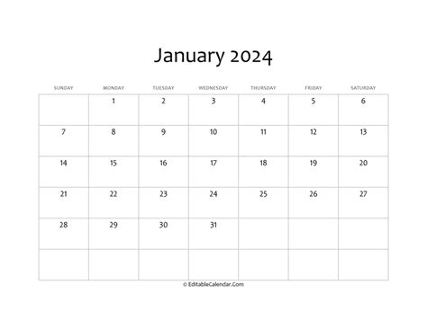 Download Blank January Calendar 2024 Pdf Version