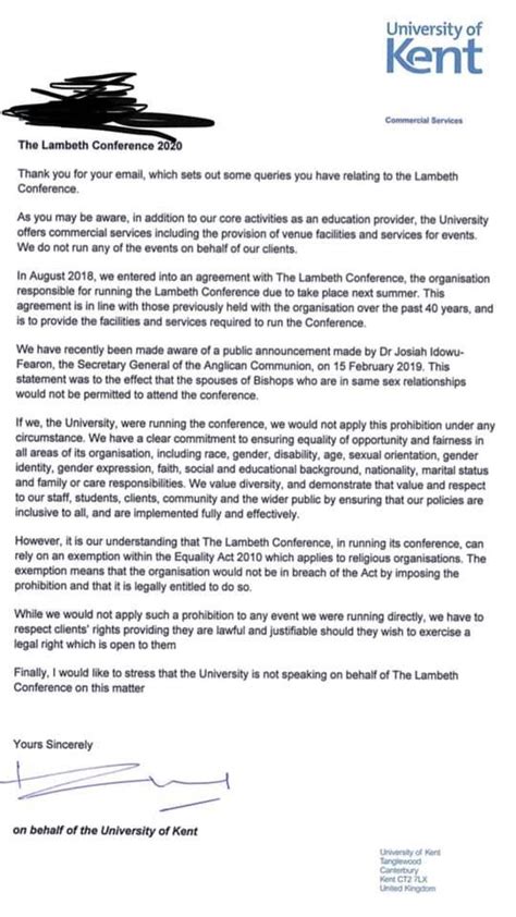 Lambeth Conference Response From The University Of Kent To Those Who