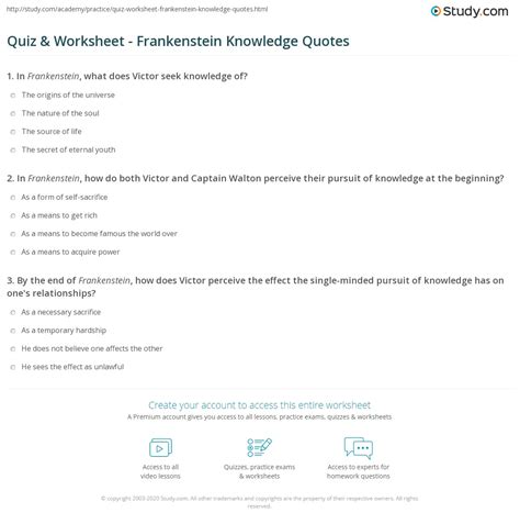 Quiz And Worksheet Frankenstein Knowledge Quotes