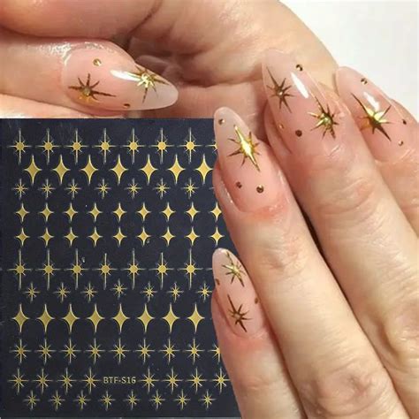 Golden Star Nail Art Stickers Self Adhesive Black White Star Temu