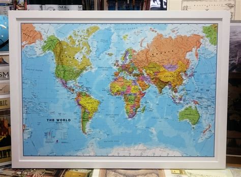 World Map Pinboard White Frame The Tasmanian Map Centre