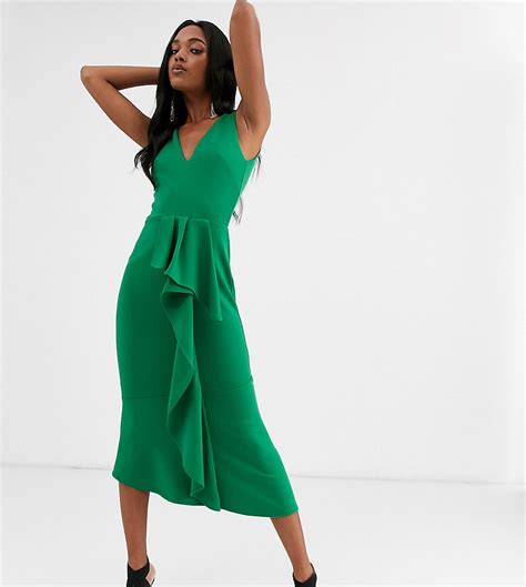 True Violet Exclusive Frill Detail Midaxi Dress In Emerald Green True Violet Online Sale