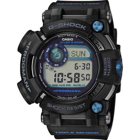 The frogman has an asymmetric shape and is attached eccentrically on its straps. Casio Men's G-shock Frogman Solar Atomic Dive Watch ...