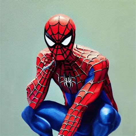 Spiderman Kneels Praying To Spider God Oil Painting Stable