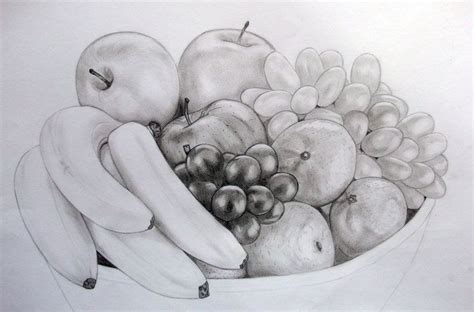 Still Life Bowl Of Fruit Drawing Rectangle Circle