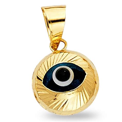 Greek Evil Eye Charm Solid 14k Yellow Gold Good Luck Pendant Fancy