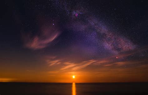 Download Star Starry Sky Horizon Ocean Nature Night Hd Wallpaper