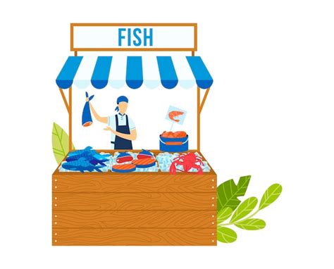 Premium Vector Fish Food Sale In Store Seafood Market Vector