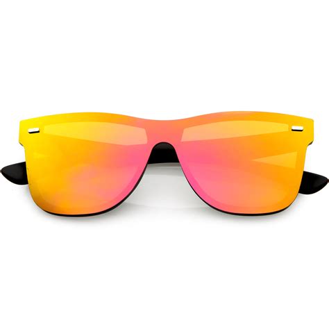 Retro Modern Horned Rim Flat Mirrored Lens Sunglasses Zerouv