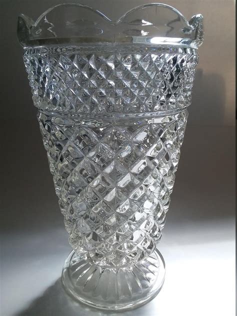 Tall Large Lead Crystal Clear Vase With Diamond Lattice Design Etsy Crystal Glassware