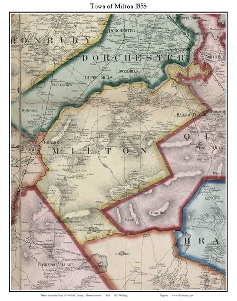 Milton Massachusetts 1858 Old Town Map Custom Print Norfolk Co