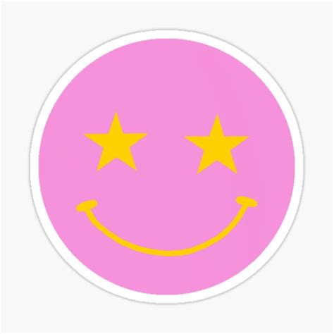 Pink Smile Smiley Face With Yellow Star Eyes Sticker By