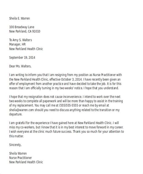 Resignation Letter Template For Nurses